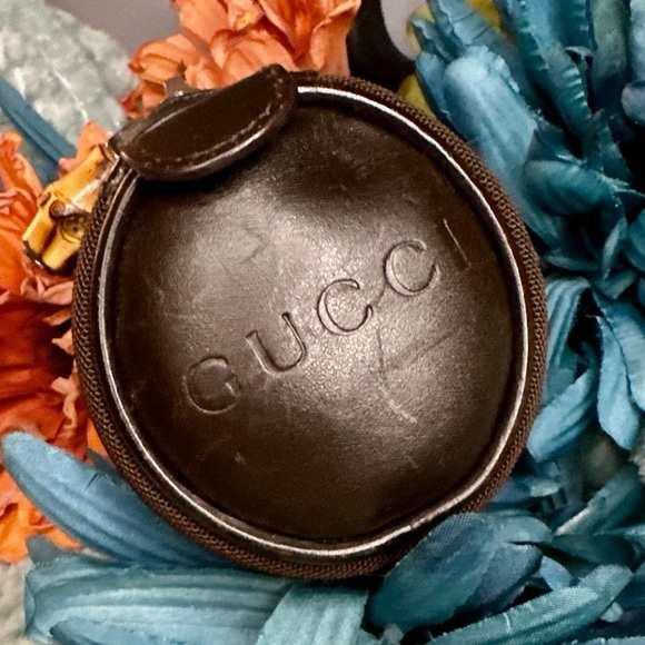 Gucci Bamboo Mini Cylinder Pouch-Brown with Bamboo Zipper Pull - Picture 3 of 8